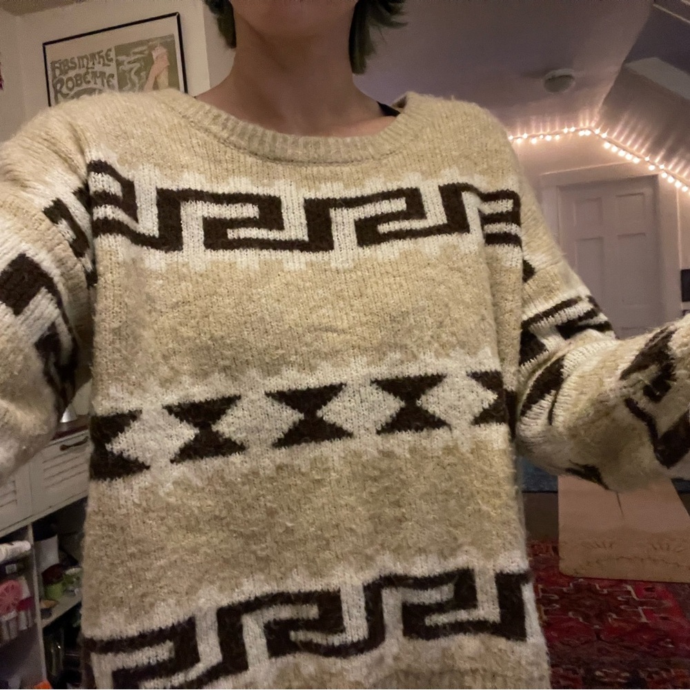 Cozy Beige and Brown Geometric Sweater
